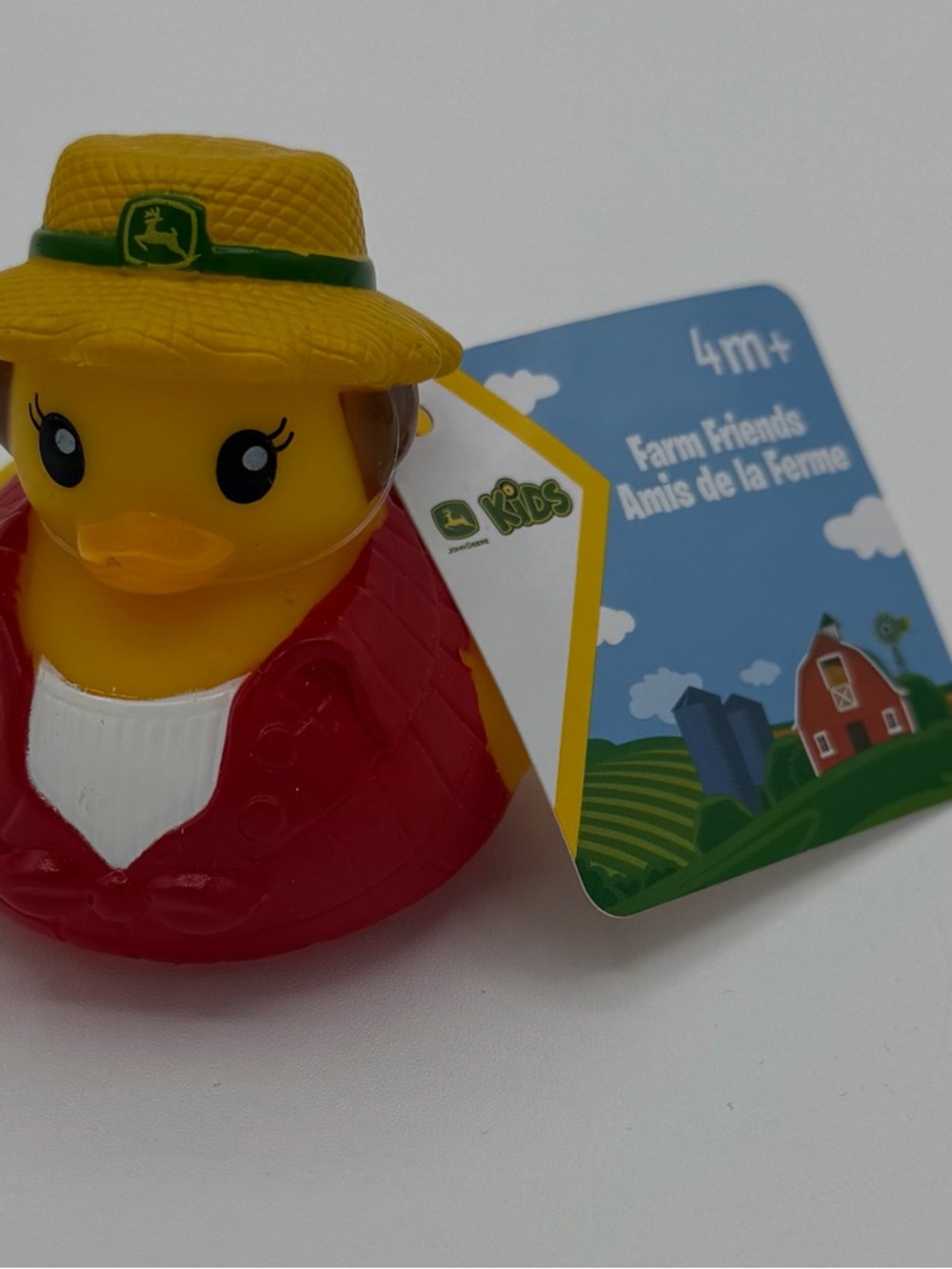 John Deere Yellow Duck in Red Jacket with Straw Hat Approx 2.5”